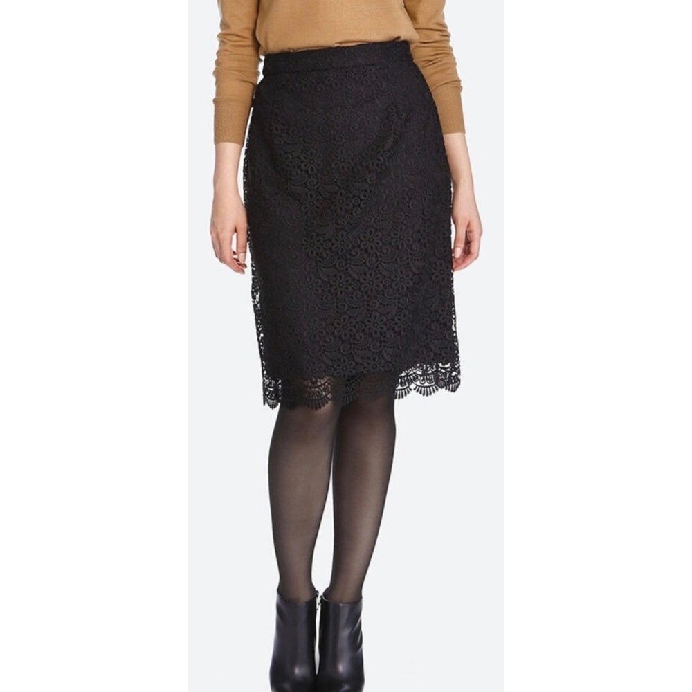 UNIQLO Black Lace Midi Pencil Skirt Size L